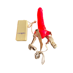Arnés con Dildo Vibrador (8.5" / 21.5 CM) con base estimuladora clítoris - Rosa Intenso