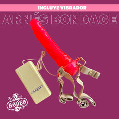 Arnés con Dildo Vibrador (8.5" / 21.5 CM) con base estimuladora clítoris - Rosa Intenso