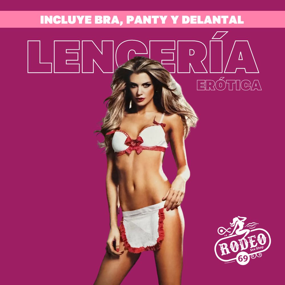 Disfraz Enfermera Sexy en Turno (UNITALLA) Incluye: Bra, Panty y Delantal.